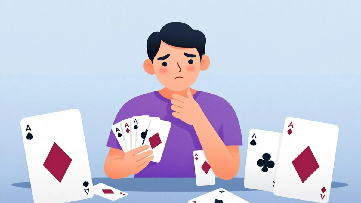 Person choosing between multiple avatar style cards laid out like a hand of cards