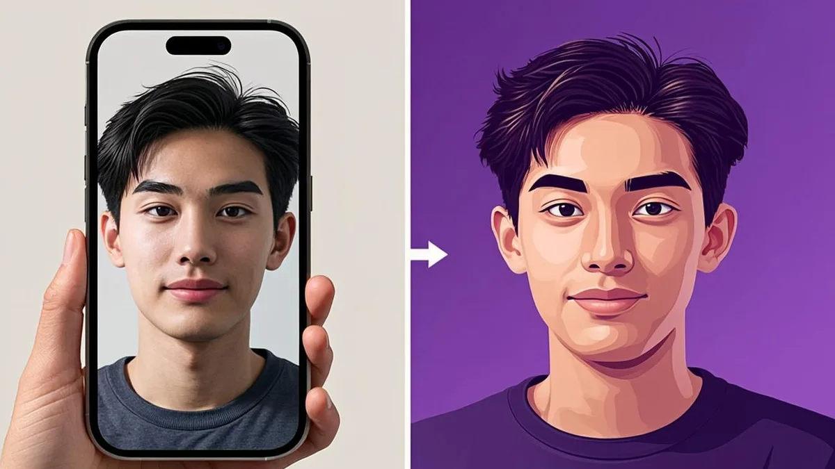 Step-by-step illustration of turning a selfie photo into a styled AI avatar